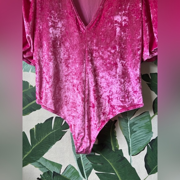 Free People Womens Pink Don't You Wish Crushed Velvet Bodysuit medium - Picture 7 of 10